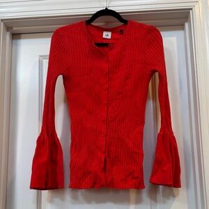 CAbi Vibrant Coral Ribbed Button-Down Cardigan